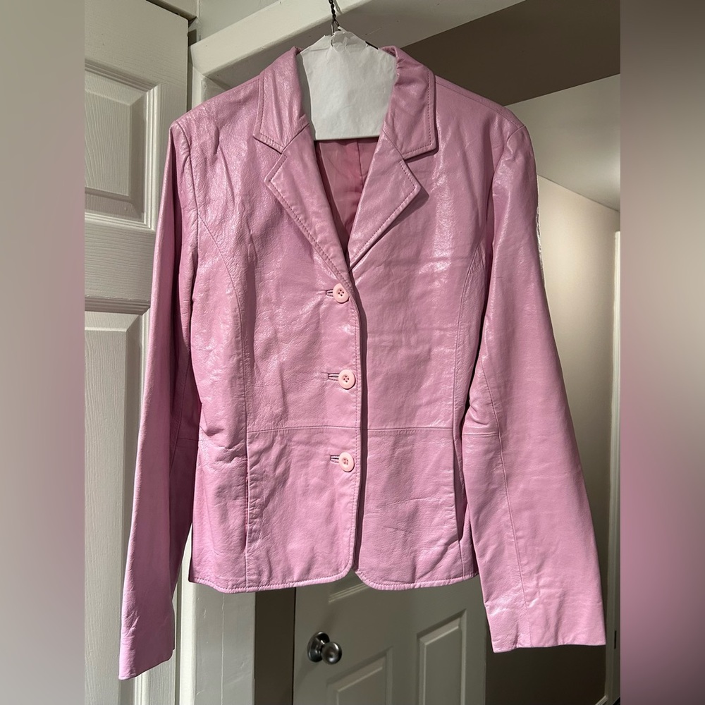 ATMOSPHERE pink genuine leather blazer jacket Size S